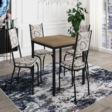 Imagem de Conjunto com 1 Mesa 78x90x90cm e 4 Cadeiras 90x34x43cm Preto/Madeira Cedro/Demolição