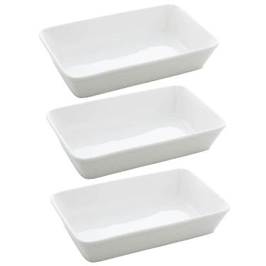 Imagem de Kit 3 Assadeiras de Porcelana Branca 1,5L Refratário Lyor Retangular Servir Restaurante