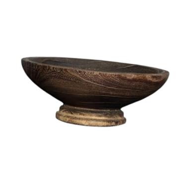 Imagem de Bothyi Tigela de madeira Bandeja de madeira Fácil de limpar Organizador redondo Breakfast Bowl Tigela decorativa de pedestal para sobremesa de banheiro, Marrom