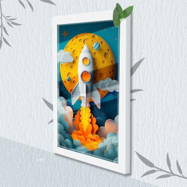 Imagem de Quadro Decorativo Infantil Foguete Espacial + Vidro 33x25