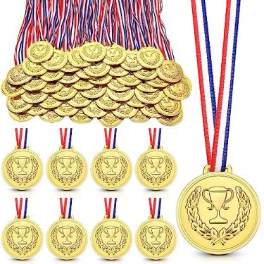 Imagem de Inbagi Medalhas de ouro a granel de plástico vencedor do prêmio Troféu de 6 cm para prêmios com fita de pescoço medalhas de participação para lembrancinhas de festa e prêmios de jogos esportivos (50