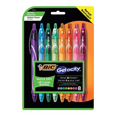 Imagem de BIC® Gel-ocity Canetas de gel retráteis de secagem rápida, ponta média, 0,7 mm, cores sortidas, pacote com 8