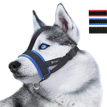 Imagem de Focinheira para cães com alça de cabeça para cães pequenos, médios e grandes (M/azul)
