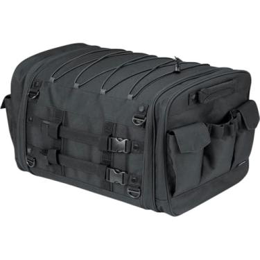 Imagem de Kuryakyn 5283 Momentum Drifter bagagem de viagem para motocicleta: bolsa de rolo resistente ao clima com tiras de barra Sissy, preta, 47 cm L x 29 cm P x 30 cm P