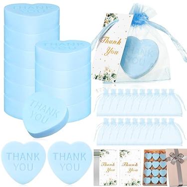 Imagem de Demissle 60 conjuntos de sabonetes perfumados de coração para convidados lembrancinhas de chá de bebê, sabonetes, presentes de agradecimento com etiquetas de agradecimento, bolsa de organza com cordão