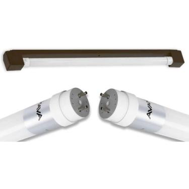 Imagem de Kit Calha Sobrepor Lâmpada Tubular Led 1,2m Marrom Lâmpada T8 18w Ilum