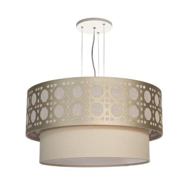 Imagem de Luminária De Teto Pendente Palha Cúpula Dupla Bronze 50X25 - Tom Luz I