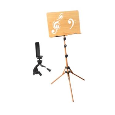 Imagem de Kokiya Suporte de madeira para partituras, altura ajustável, resistente, profissional, estável, portátil e dobrável para púlpito, violão, violino, piano e, com Clipe de Telefone