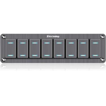 Imagem de Painel de interruptores alternadores 8 portas à prova d'água painel de interruptor basculante de alumínio 12V/24V liga-desliga painel de interruptor de 3 pinos luz LED azul pré-com fio para barco marítimo, automotivo, carro, trailer, caminhão, Jeeps, veículos UTV