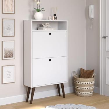 Imagem de Sapateira Retro Pés Palito 2 Gavetas Basculantes Para 12 Pares Quarto Closet Organizador Moderna Espaçosa (Branco) - Mega Moveis