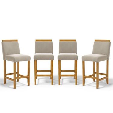 Imagem de Kit Com 4 Banquetas Eloá Madeira Maciça Assento Estofado Para Bancada Veludo Bege 102