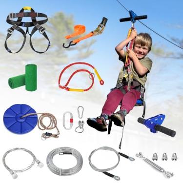 Imagem de Zipline for Kids and Adult, Zip line Kits for Backyard with Stainless Steel Spring Brake, Cable Tensioning Kit, Safety Harness, 2 Tree Protectors and Full Set of Zip line Accessories (80 FT)