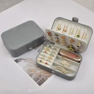 Imagem de Estojo Duplo Maleta Porta Joias Veludo Organizador Viagem Médio Caixa Organizadora (grande cinza)