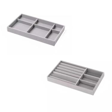 Imagem de Porta Jóias de Veludo para Closet Gavetas Bandeja Organizador de Bijuterias Anel Brinco Relógio Pulseira e Colares (KIT BANDEJA 2 E 3 (2 UN -CINZA)