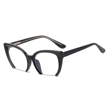 Imagem de Armação de óculos estilo olho de gato retrô sem aro, armação anti-luz azul masculina (preta)