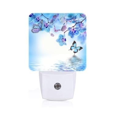 Imagem de FSHVQKD Luz Noturna Com Orquídeas E Borboletas, Conecte Na Parede Sensores De Do Anoitecer Ao Amanhecer, Luzes Noturnas Quentes Para Quarto, Banheiro, Corredor, Cozinha, Presentes Ideais Meninos, Me