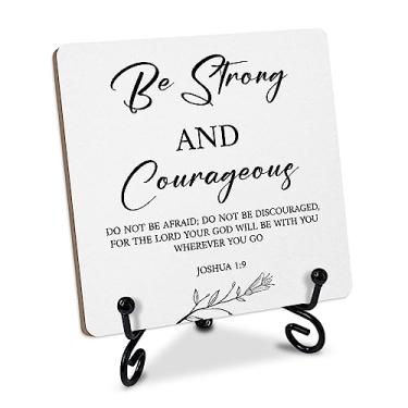 Imagem de WwongxianB Placas De Mesa Madeira Com Versículos Bíblicos, 4 X 0,2" (10 0,5 Cm), Decoração Mesa, Placa Suporte, Seja Forte E Corajoso, Não Tenha Medo, Ideia Presente Exclusiva Para Mulheres, Homens,