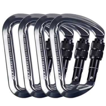 Imagem de S.E.PEAK Mosquetão De Escalada Com Trava Sepeak Uiaa Ce 30Kn, Clipe Parafuso Profissional Resistente Para Ao Ar Livre, Montanhismo, Rapel, Camping, Caminhada, Gancho Grande D/6744 Lb, Preto, 4 Peças