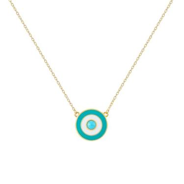 Imagem de Bolenvi Colar deslumbrante com pingente de olho turco com cristais de zircônia cúbica e pedra turquesa, corrente de prata esterlina 925, colares banhados a ouro, lindo colar protetor para mulheres e