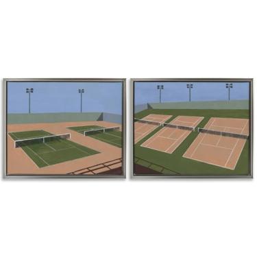 Imagem de Stupell Industries Conjunto de 2 peças de quadras de tênis competitivas com moldura cinza de Michael Willett, 21 x 17
