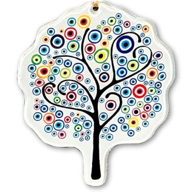 Imagem de Árvore da vida de vidro azul em forma de olho turco para pendurar decoração definitiva positividade e proteção símbolo interno e externo 13,5 cm Ojo Turco e Amuleto grego