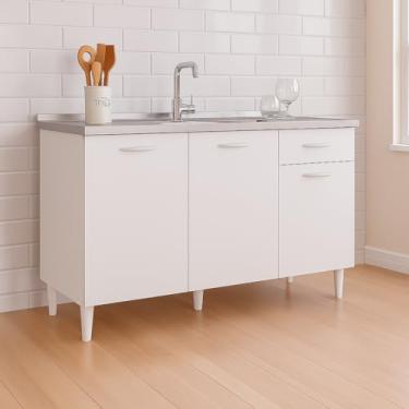 Imagem de Balcão de Cozinha120 CM Para Pia 3 Portas 1 Gaveta 100% MDF Compacta (BRANCO)