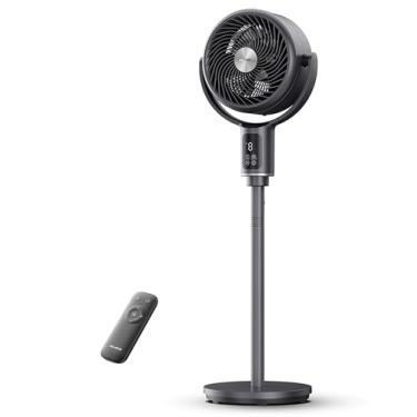 Imagem de PELONIS AeroFan Circulador de ar com pedestal para câmara, ventilador oscilante de pé com controlo remoto, visualização LED, 9 velocidades, 20 dB, temporizador 9H, motor CC, oscilação