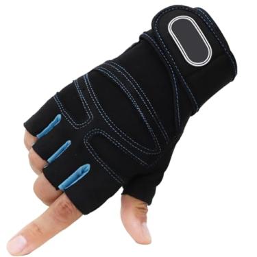 Imagem de Par de Luvas de Academia para Musculação Meio Dedo Luva Fitness Treino Esporte Atividades Exercicios Ginastica (Azul/Preto, M)