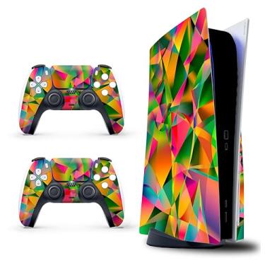Imagem de Skin Sticker para Game Console 5 Cover - Polígono 3D, compatível com edição de disco e edição digital (não Slim Ver) - 2 capas de controle e capa de console - sem bolhas, removível