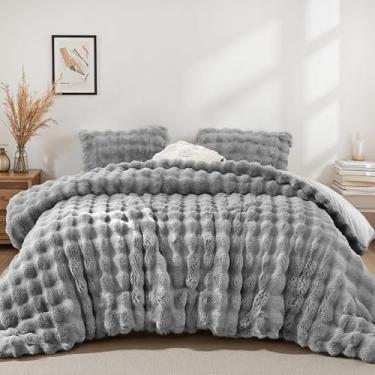 Imagem de YIKUSH Conjunto de edredom King cinza claro, ultramacio e quente de pele sintética para o inverno, elegante, fofo, conjunto de cama king com fronhas, cinza aconchegante