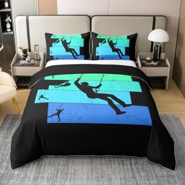Imagem de Erosebridal Capa de edredom de escalada em rocha, 100% algodão, conjunto de cama casal para crianças, meninos, homens, boulder, patchwork, preto, azul, verde, roupa de cama macia e confortável