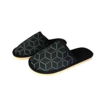 Imagem de Pantufa Masculina Estampada, Preta, Tamanho 44/45, 29cm x 10cm, Material Poliéster