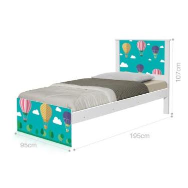 Imagem de Cama Solteiro com Cabeceira Adesivada Balões no Céu - CASA H