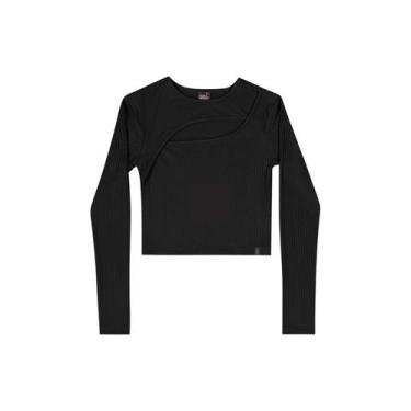 Imagem de Blusa Manga Longa Juvenil em Ribana Canelada Gloss, Preto, 10