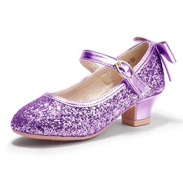 Imagem de Pandaninjia – Vestido de festa de casamento com salto e salto largo, Purple Sequin, 11 Little Kid