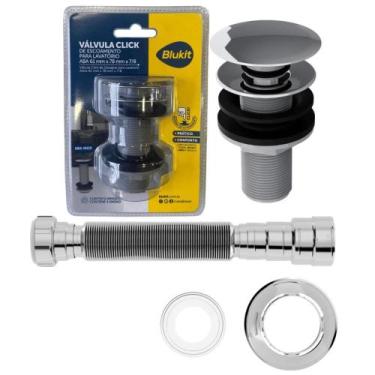 Imagem de Kit Válvula Click Lavatório + Sifão Cromado Blukit