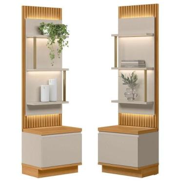 Imagem de Kit 2 Módulos Laterais Ripado Led 2 Pts 6 Prateleiras Paulina Tauari-o