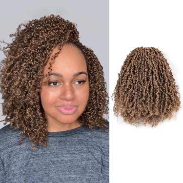Imagem de GIX Cabelo de crochê Yanky Twist - 8 polegadas 8 pacotes (30 fios/peças) marrom destaque 3 tons pré-torcido macio primavera mini torção curto Bob Passion Twist, crochê trançado cabelo (20 polegadas