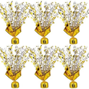 Imagem de Pacote com 6 peças centrais de mesa em spray de folha metálica estrela decoração de mesa explosiva para aniversário, casamento, aniversário, celebrações, suprimentos de decoração de festa (ouro prata)