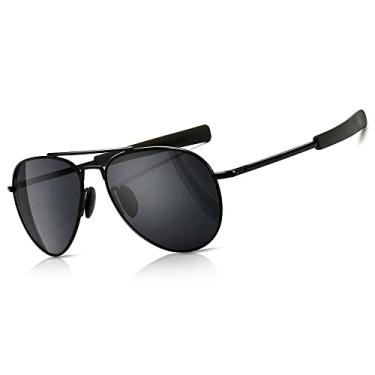 Imagem de SUNGAIT Óculos de sol aviador masculino polarizado estilo militar 100% proteção UV400, Armação preta/lente cinza