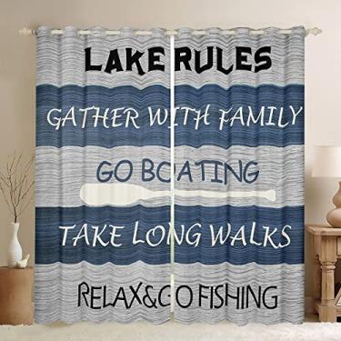 Imagem de Cortinas de janela Go Boating, cortinas de madeira rústica azul marinho para crianças, adolescentes e adultos, decoração de quarto de casa, cortina de tratamento de janela de viagem no lago cortinas