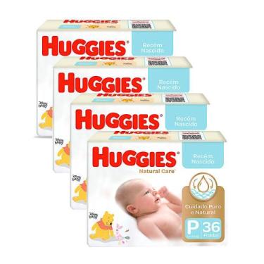 Imagem de Kit 4 Fralda Huggies Natural Care Tamanho P 36 Fraldas Descartáveis ca