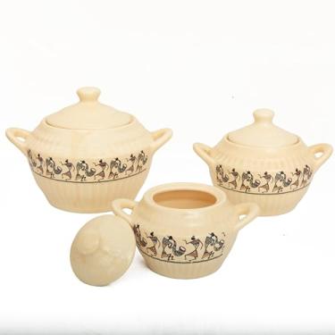 Imagem de 3 tigelas de cerâmica para servir com tampa e alça – conjunto de panelas de donga de porcelana esmaltada – 300 ml, 500 ml, 1100 ml – microondas – Curry, aveia, cereal, ensopado, iogurte, molho, sopa
