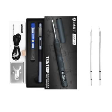 Imagem de FeelTech Ferro de solda elétrico T80/T80P, temperatura ajustável, 100 W, aquecimento rápido, portátil, estação de solda inteligente digital C210 C245(T80+T80 2 pontas)