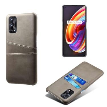 Imagem de Capas Compatível com OPPO Realme X7 PRO,tampa protetora de couro falso,design de saco de cartão com 2 fendas de cartão atrás,proteção anti-impressão digital e anti-gota-Grey