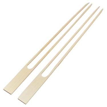 Imagem de BambooMN 18 mm de largura Bastões de fondue de bambu duplo garra para churrasco de grelha de espetos, vários tamanhos de comprimento, 11.8" Inch, 100