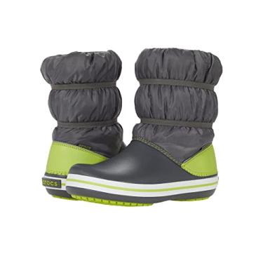 Imagem de Crocs Bota de inverno Crocband (bebê/criança pequena/criança grande), Slate gray/Lime Punch, 19