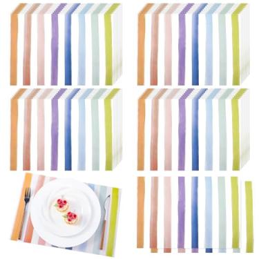 Imagem de Tinlade Jogo americano de papel com 48 unidades, 28 x 43 cm, jogo americano descartável, sorvete, listras, decorativos, quadrados, para mesa de jantar, casamento, festa de aniversário