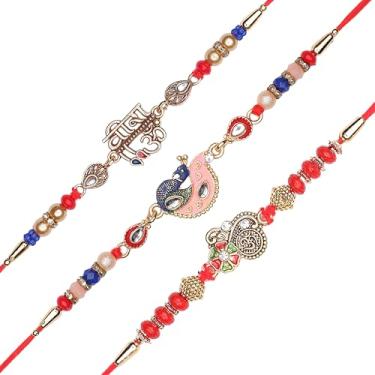 Imagem de Conjunto de 3 pulseiras de fio Rakhi para irmão para Bhai Bhabhi Bhaiya veera Raksha Bandhan Dora conjunto de pulseiras com pacote de cartão de presente Rakhi para irmão irmã indiano tradicional