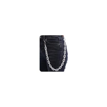 Imagem de Aimimier Calça jeans punk cubana de acrílico chian, cinto, chaveiro, hiphop, corrente corporal, joia para mulheres e homens (branca)